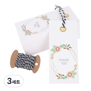 연두앵두 택 피오니가든 사각택 70p + 블랙끈 10m, 혼합 색상, 3세트