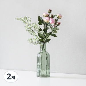 블루밍앤미 조화 bloom 웨이브 연핑크플라워 그린유리병 2p 화병세트, 혼합 색상, 2개