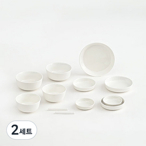 에라토 크림모노 2인 그릇 홈세트 12p, 크림, 식기 7종, 2세트