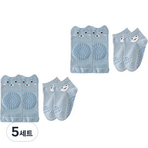 엠케이 유아용 이모티콘 미끄럼방지 양말 + 무릎보호대 세트 M, 블루베어, 5세트