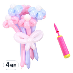 파티쇼 DIY 꽃풍선 꽃다발 만들기 + 손펌프 세트, 마카롱핑크블루, 4세트