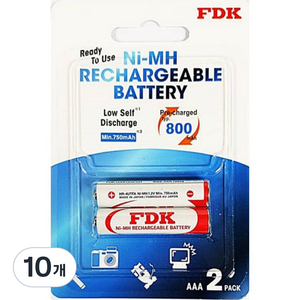에프디케이 니켈수소 AAA 충전지 800mAh, 2개입, 10개