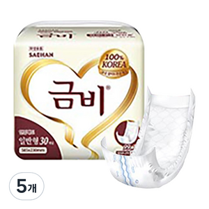 금비 남녀공용 속기저귀 실버 일반 성인기저귀, 30개입, 5개