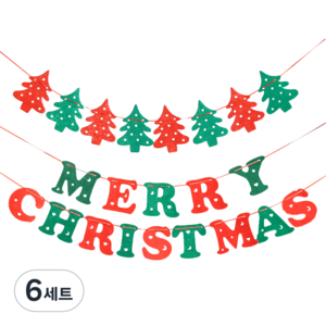 피앤비유니티 크리스마스 펠트 가랜드 2종 세트 01 메리크리스마스 트리, 혼합색상, 6세트