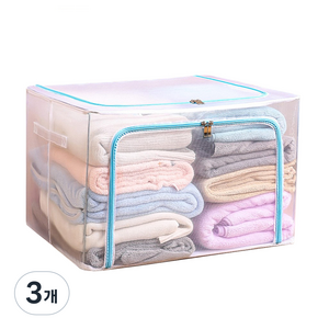 부스마켓 투명 패브릭 의류 보관 상자 110L, 스카이블루, 3개