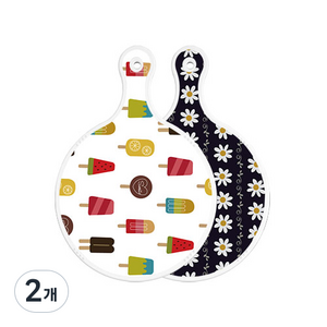 로엠디자인 양면 원형 서빙도마 보드 하드, 클래식플라워, 2개