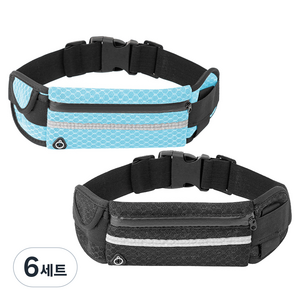 HINBA 러닝벨트 초슬림 초경량 마라톤 허리가방 2종, 검정 + 파랑, 6세트