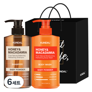 쿤달 샴푸 500ml + 바디워시 500ml 2구 선물세트 E 베이비파우더 + 쇼핑백 블랙, 6세트