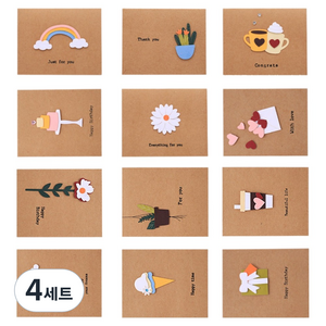 코히모 축하 감사 카드 + 편지봉투 12종 세트 5W0342, 혼합색상, 4세트