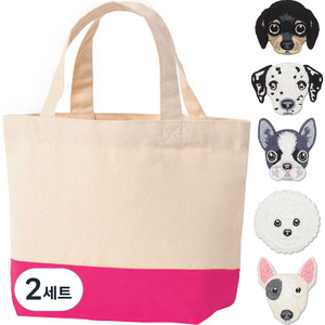 미니 투톤 에코백 + 강아지 머리 와펜 5종 DIY세트, 2세트, 핫핑크(에코백), 랜덤발송(와펜)