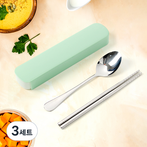 도매토피아 델리밀 휴대용 수저 세트, 그린, 숟가락 + 젓가락 + 케이스, 3세트