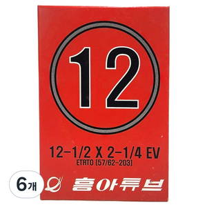 흥아타이어 던롭 자전거 튜브 12인치 1/2 X 2-1/4 EV, 6개