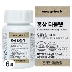 에너지허브 홍삼 타블렛 60g, 6개, 200정