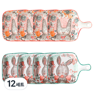 윌리브 동물캐릭터 도자기 손잡이 접시 2종 세트, 레드, 민트, 12세트