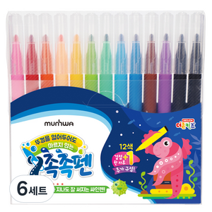 문화연필 마르지 않는 촉촉사인펜, 혼합색상, 6세트