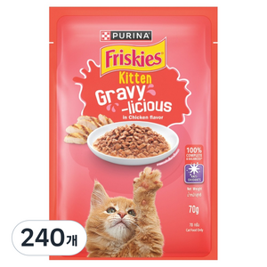 프리스키 고양이 퓨리나 그레이비 키튼 치킨 주식 습식 파우치, 닭, 70g, 240개