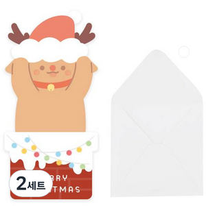도나앤데코 크리스마스 솜플랩 엽서카드 루돌프 10p + 봉투 10p + 투명스티커 2cm 10p 세트, 혼합색상, 2세트