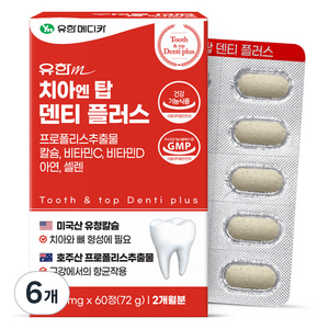 유한메디카 치아 엔 탑 덴티 플러스 72g, 60정, 6개