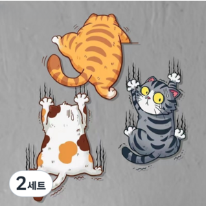 아이작큐브 오토바이 차량용 흠집제거 스티커 고양이 3종 세트 1 소형, 혼합색상, 2세트