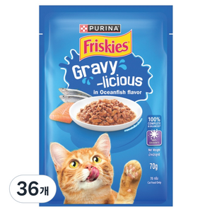 프리스키 고양이 퓨리나 그레이비 바다생선 주식 습식 파우치, 닭, 70g, 36개