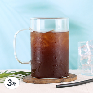 마카 M10 내열유리 머그컵 1L, 투명, 3개