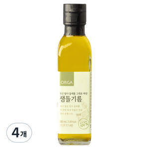 올가홀푸드 국내산 발아 들깨를 그대로 짜낸 생들기름, 4개, 180ml