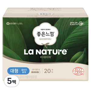 라네이처 좋은느낌 울트라 슬림 생리대 날개형, 대형, 20개입, 5개