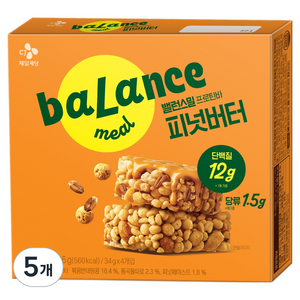 CJ제일제당 밸런스밀 프로틴바 피넛버터맛 4p, 136g, 5개