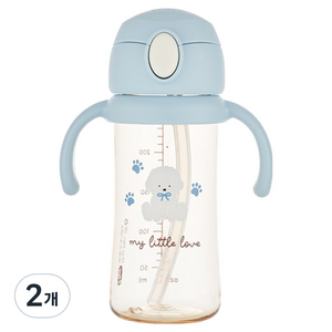 에디슨 유아용 리틀러브 PPSU 원터치 빨대컵, 블루 강아지, 250ml, 2개