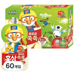 팔도 뽀로로 홍삼쏙쏙 어린이음료, 100ml, 60개
