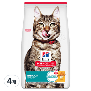 힐스사이언스다이어트 어덜트 고양이 7+ 기능성 사료, 인도어, 1.58kg, 4개