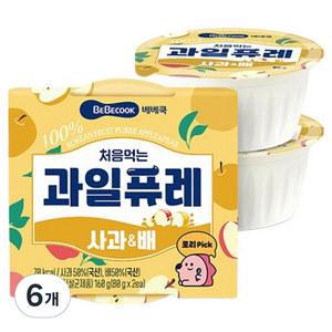 베베쿡 처음먹는 과일퓨레, 사과/배, 80g, 6개