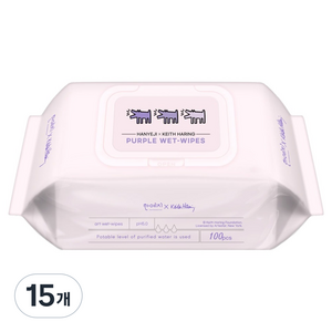 키스해링 한예지 퍼플 물티슈 캡형, 38g, 100매, 15개