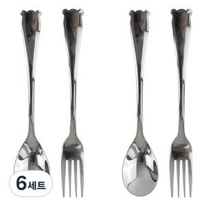 키친유 아동용 곰돌이 입체 스텐 스푼포크 세트, 실버, 스푼 2p + 포크 2p, 6세트