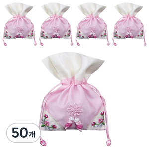 헬씨닷 모서리 자수 포인트 복주머니 10 x 15 cm, 연분홍, 50개