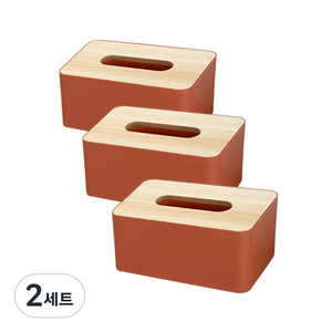부스마켓 심플 직사각형 우든 티슈 트레이 A타입 3p, 레드, 2세트