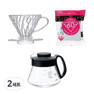 하리오 XVD 1~2인용 핸드드립세트, 드리퍼+서버+여과지100P, 360ml, 2세트