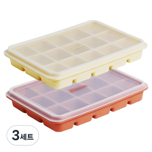시샘 플래티넘 실리콘 이중 밀폐 냉동 멀티 큐브 15구 20ml x 2종 세트, 3세트, 라이트 옐로우, 인디핑크, 300ml