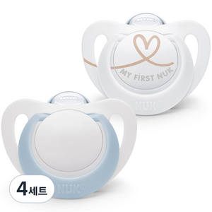 누크 스타 노리개 젖꼭지 2종 세트, S1(0~6개월), 블루 + 화이트, 4세트