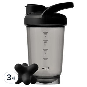 실리만 웰 애슬레저 쉐이커, 블랙, 500ml, 3개