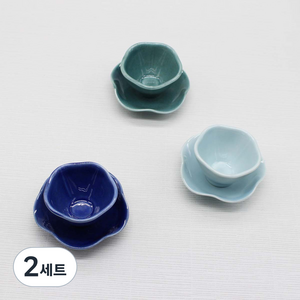 달소금 국산 핸드메이드 도자기 꽃잎 찻잔 3p + 찻잔받침 3p 세트, 스카이, 피콕, 블루, 2세트