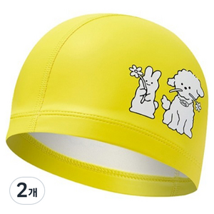 랠리 스포츠 아동용 우레탄 코팅 수모 디자인 수영모자 PRKC923, Yellow, 2개