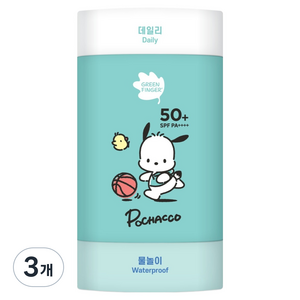 그린핑거 데일리 물놀이 산리오 포차코 에디션 2in1 선스틱 SPF50+ PA++++, 22g, 3개
