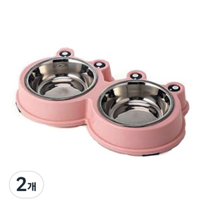 온빛펫 반려동물 왕눈이더블식기, 2개, 핑크
