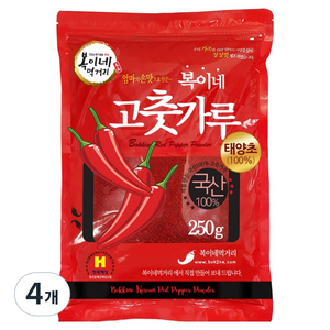 복이네먹거리 국산 태양초 고춧가루 보통맛 반찬용, 250g, 4개