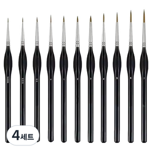 쿠리바바 미술 브러쉬 세필붓 11종 세트, 4세트, 00000, 000, 00, 0, 1, 2, 3, 4, 5, 6, 7