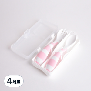 브라비 유아용 아기벌 숟가락 + 포크 세트, 핑크, 4세트