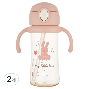 에디슨 유아용 리틀러브 PPSU 원터치 빨대컵, 핑크 토끼, 250ml, 2개