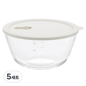 리본제이 내열유리 계량 믹싱볼 + 실리콘 스팀홀 뚜껑 세트 800ml, 믹싱볼 + 뚜껑, 5세트