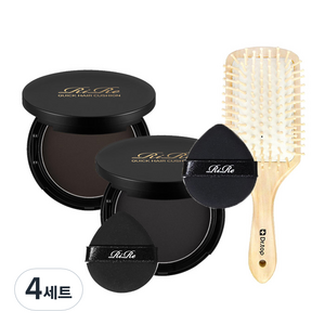 리르 퀵 헤어 커버 쿠션 14g x 2종 + 우드브러쉬 세트, 쿠션(내추럴 블랙, 내추럴 브라운), 4세트